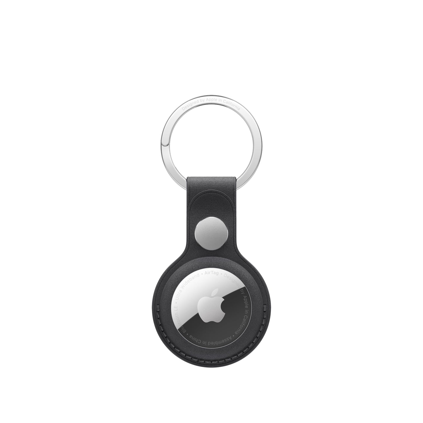 Navy blue keychain with silver ring on a white background