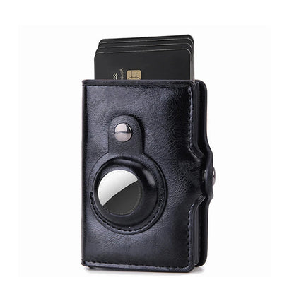 Black leather wallet with card holder on a white background