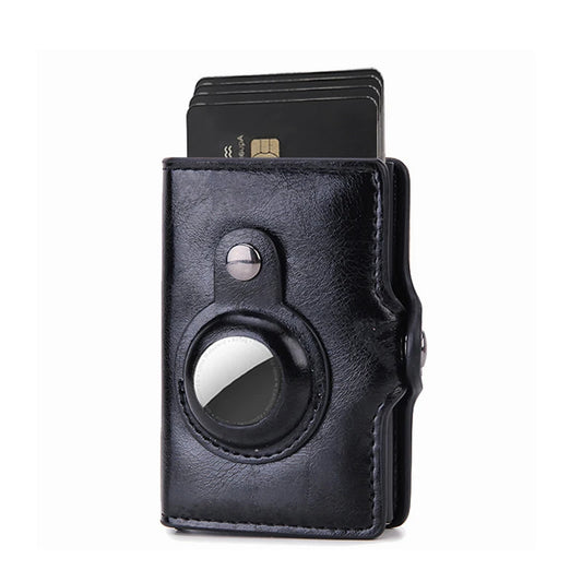 Black leather wallet with card holder on a white background