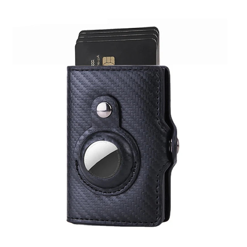 Black leather wallet with card holder on a white background